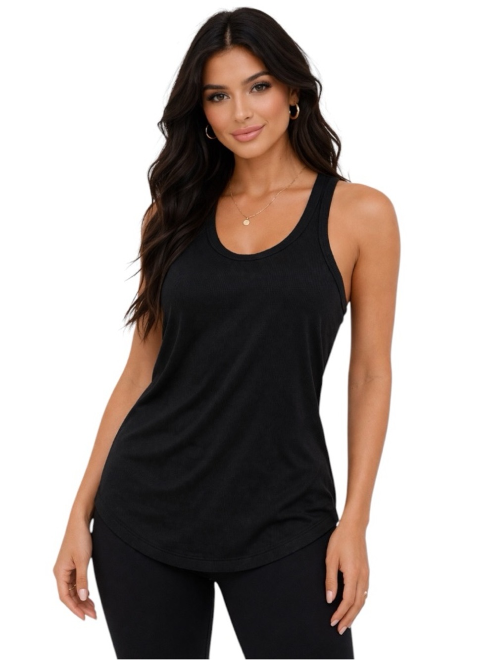 Alala Black Ribbed Tank Cotton Racerback Athleisure Basic Fitted Stretch Top